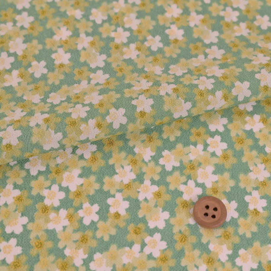 一越ちりめん生地 桜舞(黄緑) 10cm単位 切り売り