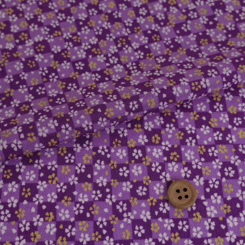 一越ちりめん生地 市松小桜(紫)