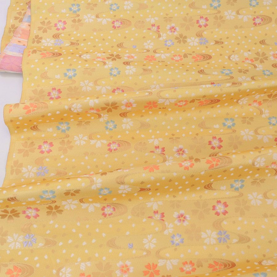 金襴生地(金らん) みやび流水桜(黄色) 10cm単位 切り売り |生地 和柄