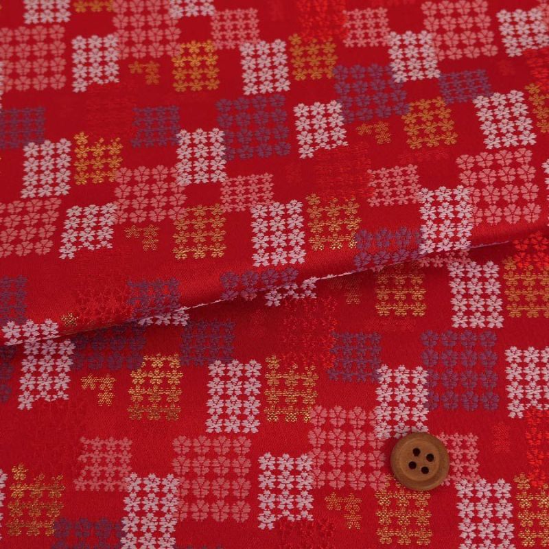 金襴生地(金らん) 小花の石畳(赤) 10cm単位 切り売り
