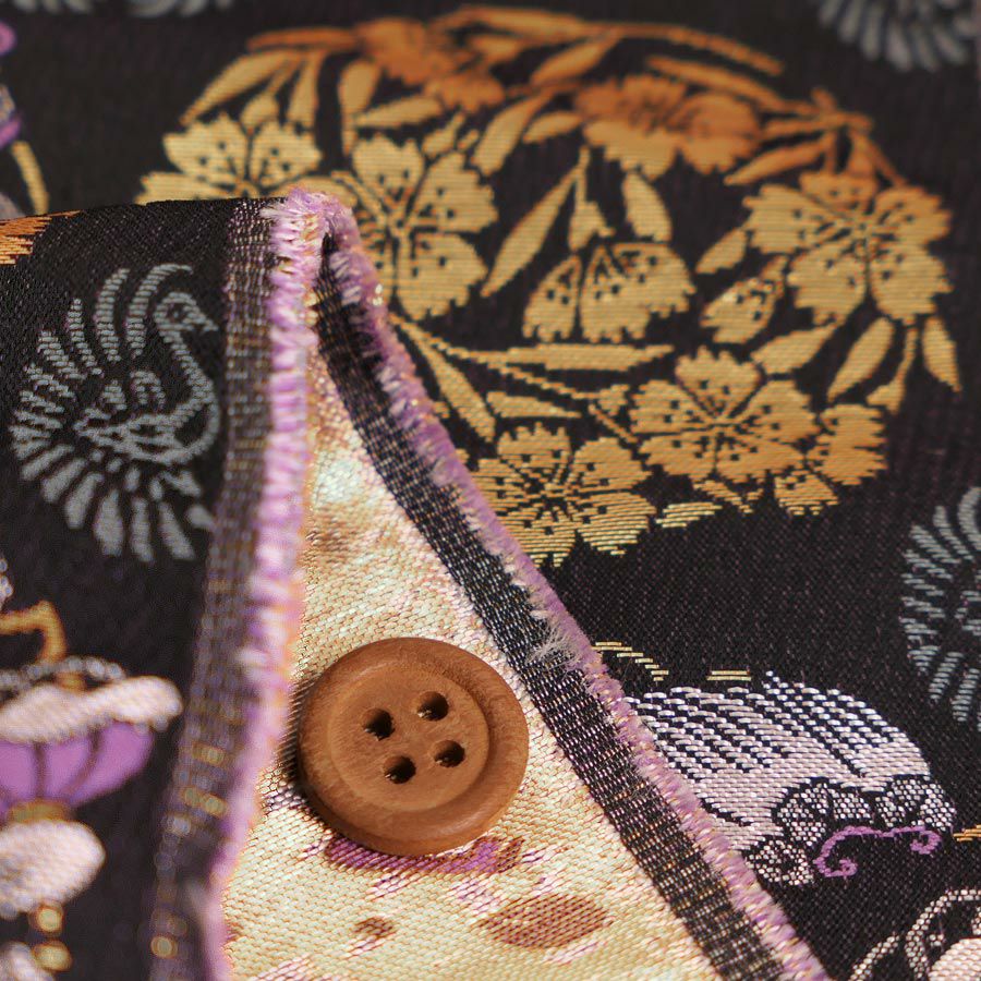 金襴生地(金らん) 花丸と宝尽くし(黒)