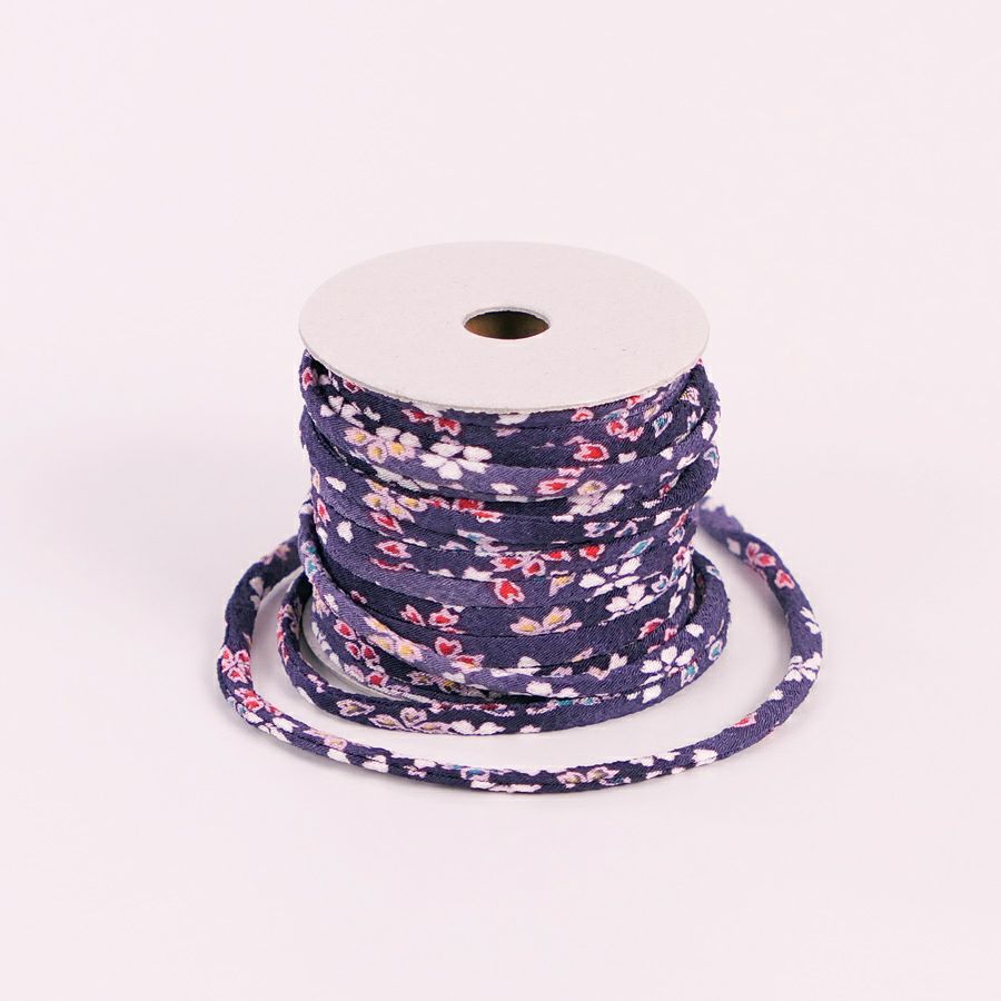 ちりめん丸ひも・柄・２ミリ(実寸約2-3ミリ)夢桜・紫