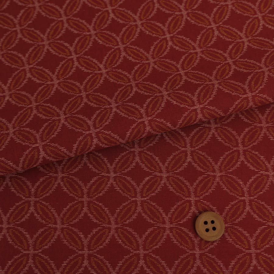 和柄コットン生地 かすり七宝柄(あかね色)