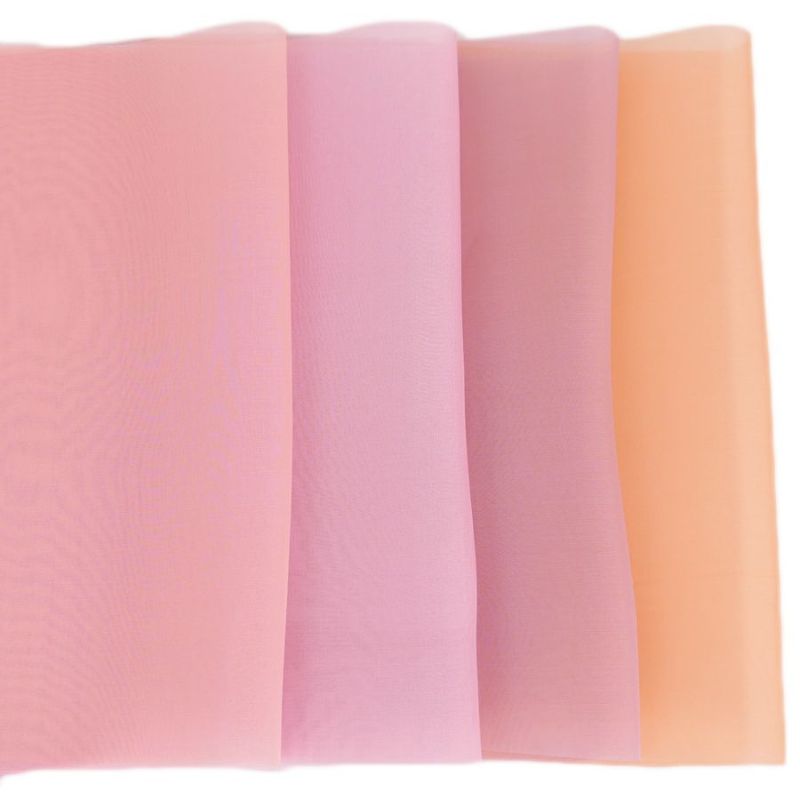 つまみ細工用 ベトナム製シルクオーガンジー(約45×25cm) ピンク系 4色セット 薄手正絹生地 カットクロスセット はぎれ 薄いピンク色系