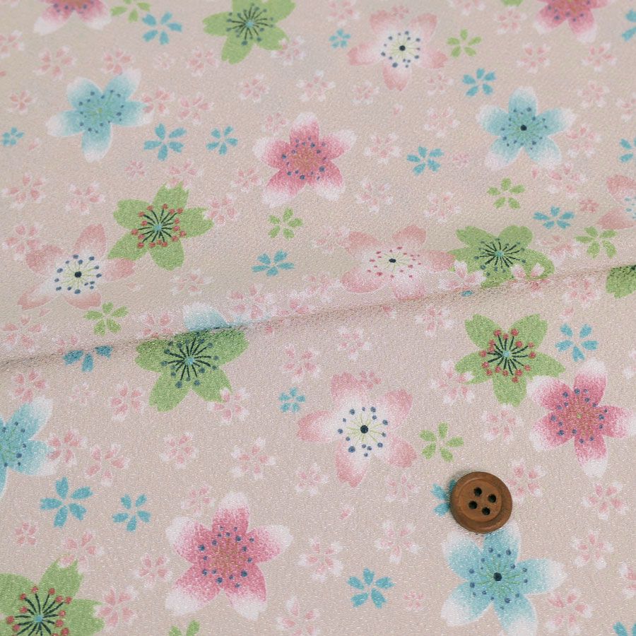 ポリちりめん生地 にぎわい桜(白梅鼠/しらうめねず) 10cm単位 切り売り 