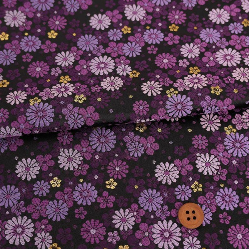 金襴生地(金らん) 梅菊重ね(黒/紫) 10cm単位 切り売り衣装や和小物製作に 西陣織物 大人っぽいパープルのきんらん