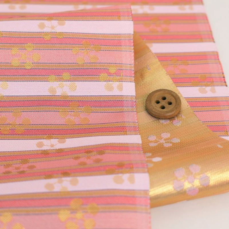 金襴生地(金らん) 同系色の横段に梅鉢(桃色) 10cm単位 切り売り