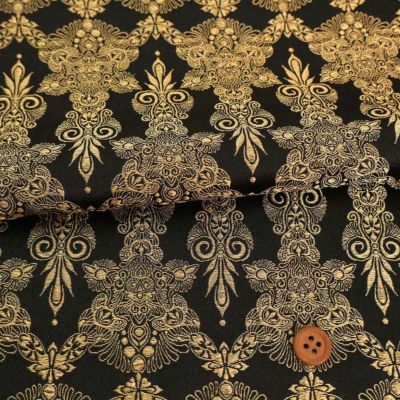 金襴生地(金らん) ゴシック調連続柄(黒/金) 10cm単位 切り売り