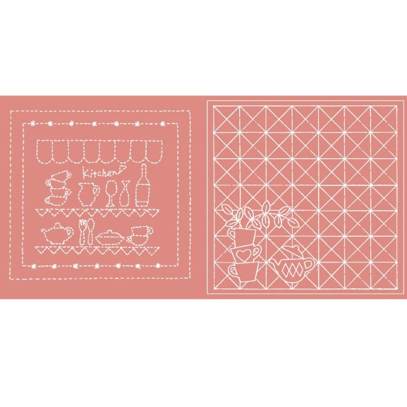 刺し子布 花ふきん (キッチン/ティーカップ) ローズ 刺子用生地 さしこ用布地 キッチン柄 ティーカップ柄 ピンク色