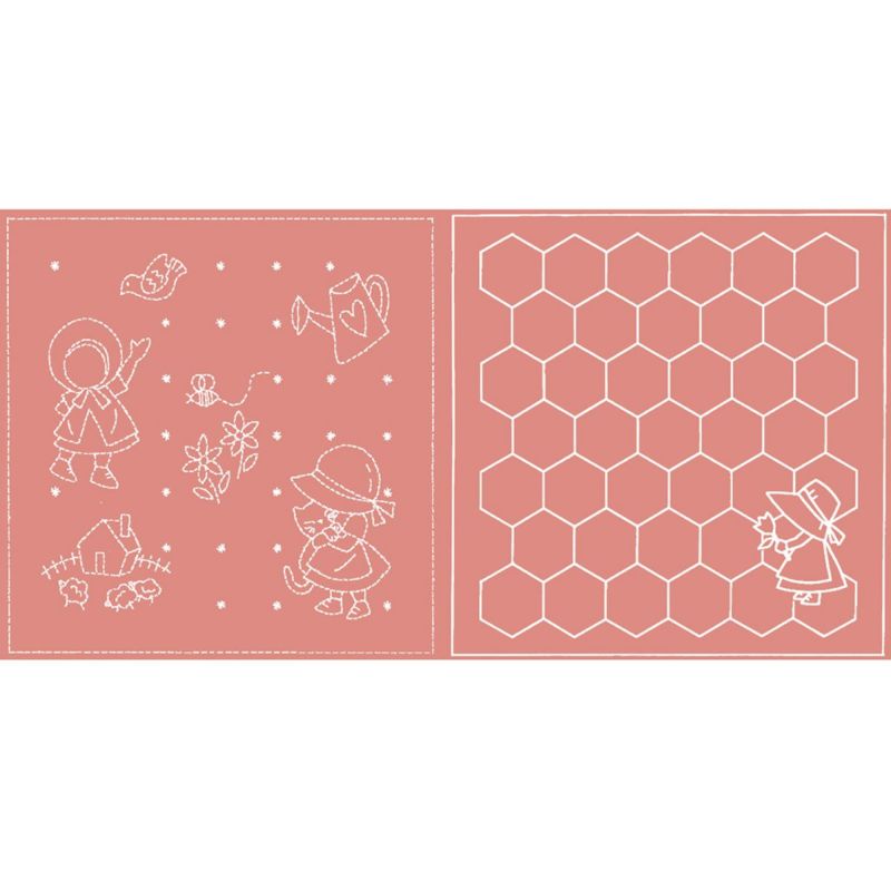 刺し子布 花ふきん (スー/ハニカム) ローズ サンボンネットスー柄さしこ布地 刺子布 洋風柄 ハニカムピンク