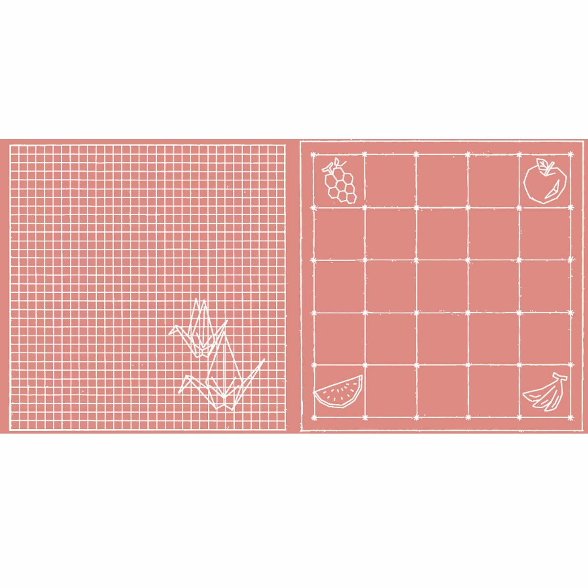 刺し子布 花ふきん (折り鶴/フルーツ) ローズ 刺子生地折鶴模様 さしこ布地フルーツ柄 可愛いローズピンク色