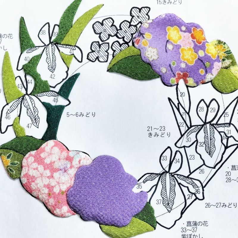 ちりめん手芸キット 花景色いろいろの壁飾り・菖蒲と紫陽花 |生地 和柄