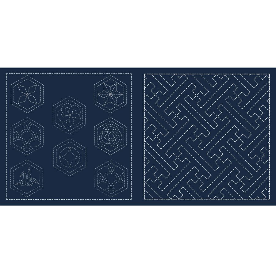 刺し子布 花ふきん (寄せ柄/さや型) 藍色 クラフトプロダクツさしこ花布巾 刺子布 初心者 伝統柄 紺色生地