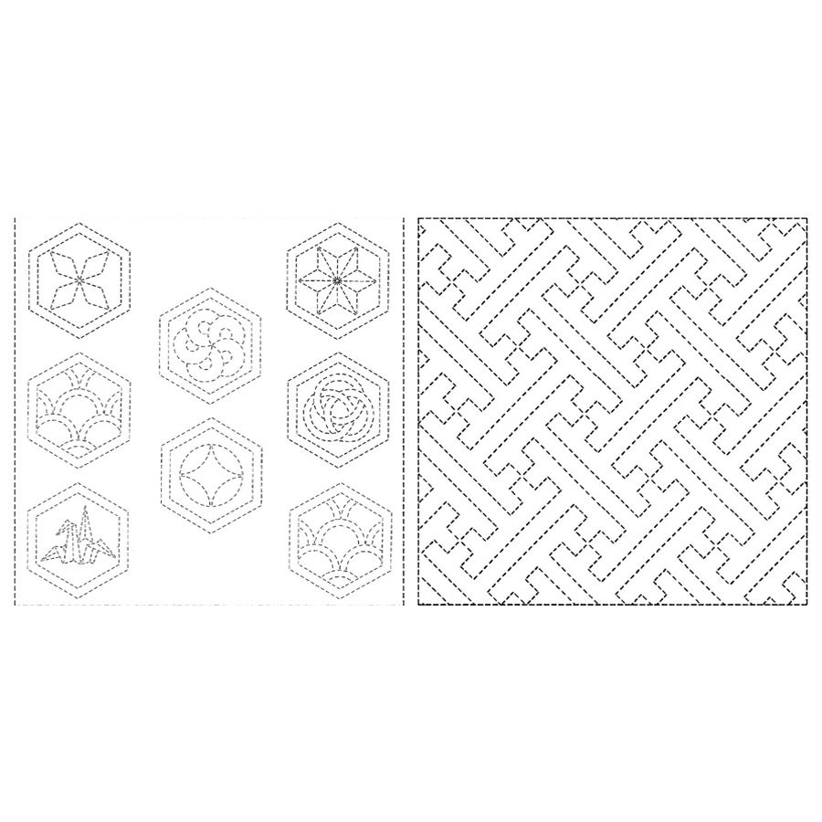 刺し子布 花ふきん (寄せ柄/さや型) 白 花布巾さらし生地 刺子図案プリント済み さしこ初級者 白色