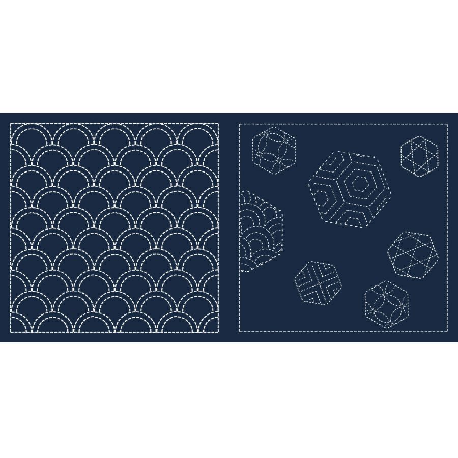 刺し子布 花ふきん (青海波/六角形) 藍色 刺子青海波柄 伝統柄 さしこ布巾 クラフトプロダクツ 紺色生地