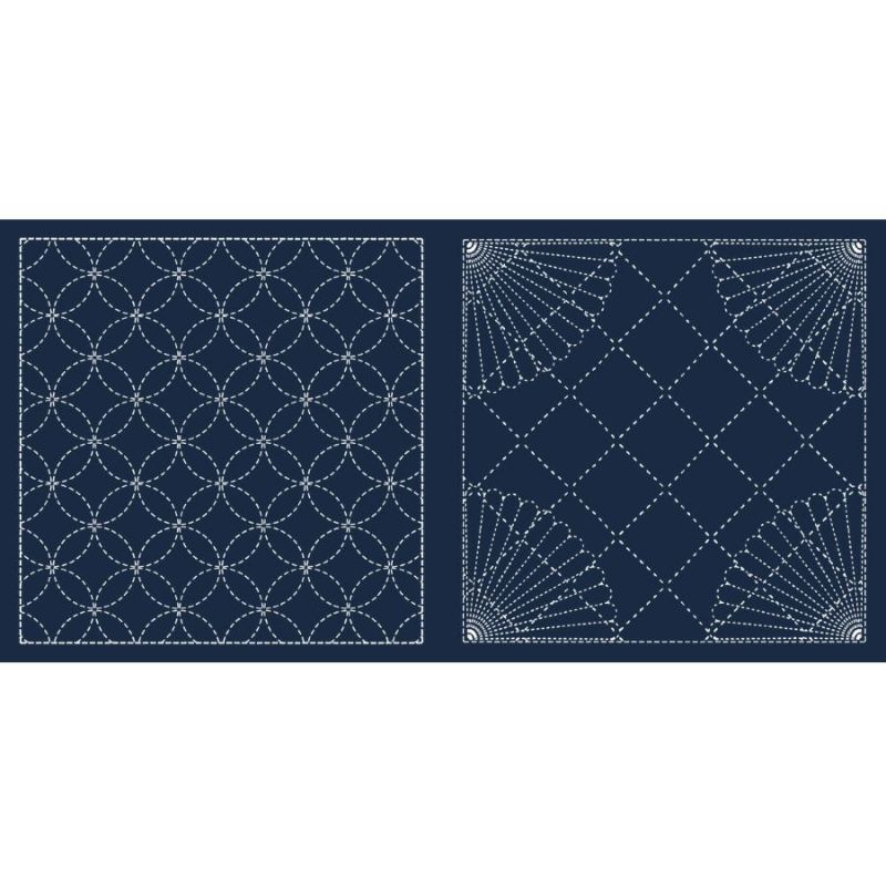 刺し子布 花ふきん (七宝/扇面) 藍色 刺子花布巾生地 紺色 七宝柄 クロフトプロダクツはなふきん