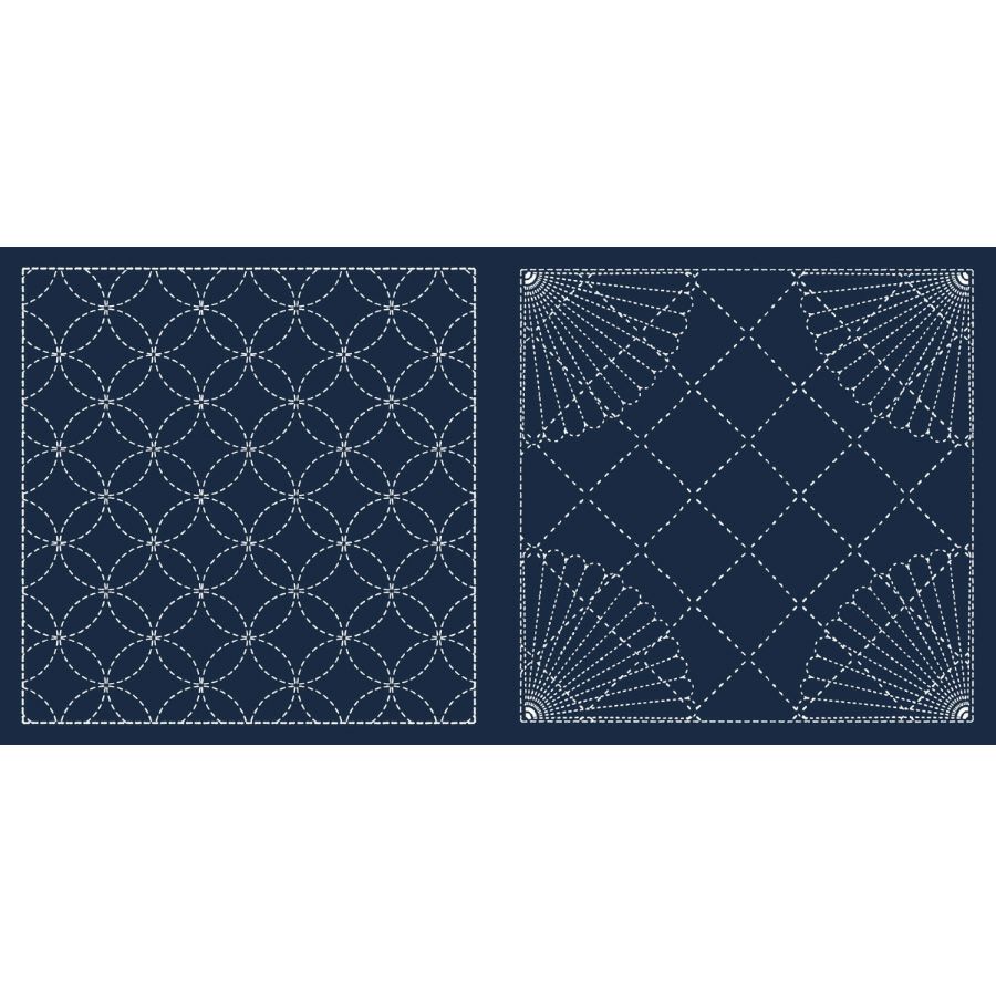 刺し子布 花ふきん (七宝/扇面) 藍色 刺子花布巾生地 紺色 七宝柄 クロフトプロダクツはなふきん