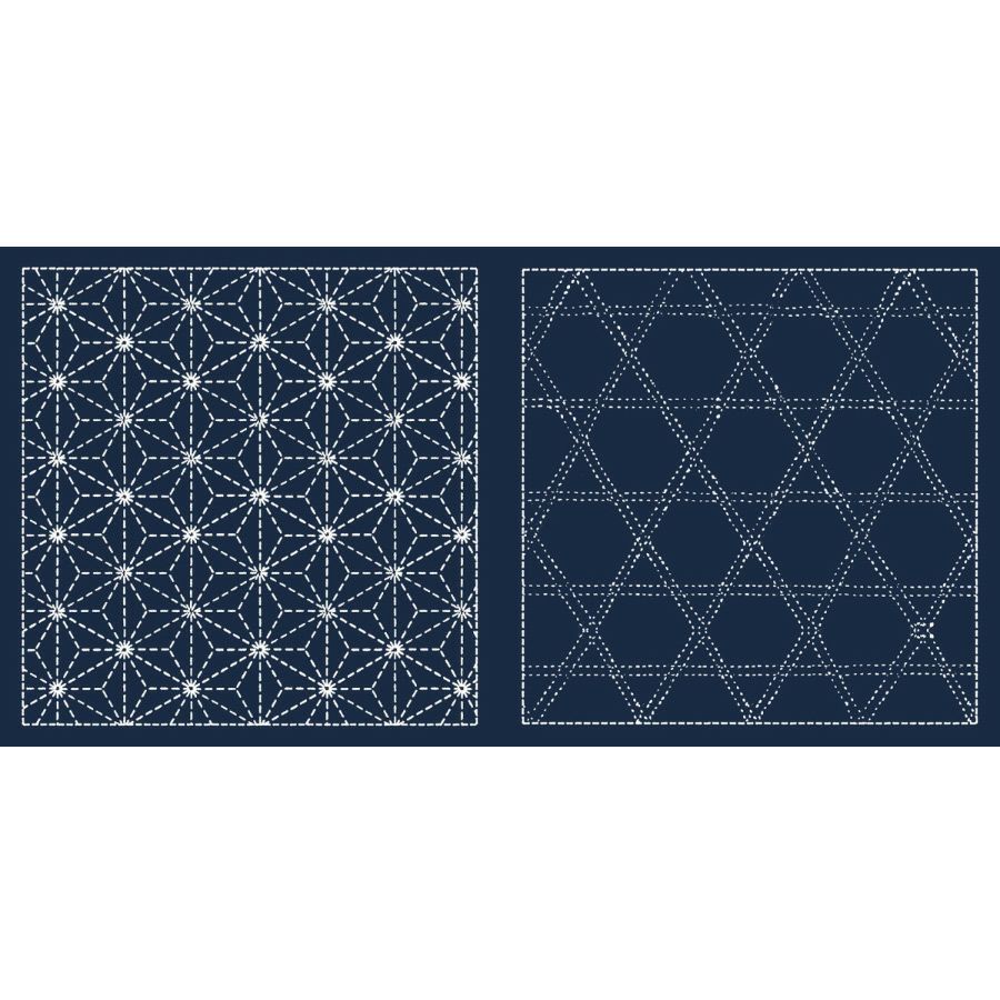 刺し子布 花ふきん (麻の葉/籠目) 藍色 簡単刺子図案プリント済み生地 さしこ花布巾クラフトプロダクツ