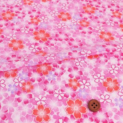 ポリちりめん生地 さくらの舞(ピンク) 10cm単位 切り売り