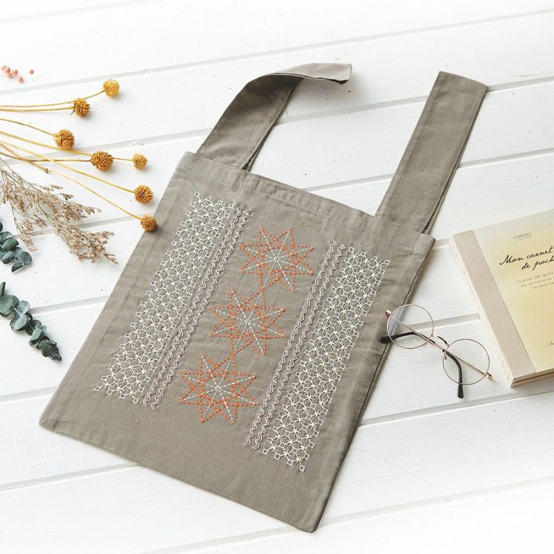 刺し子エコバッグキット・La bouquetiere(ラ ブケティエル) スターリリーStarlily オリムパス刺し子キット 刺子のエコバッグ 大人可愛いさしこ