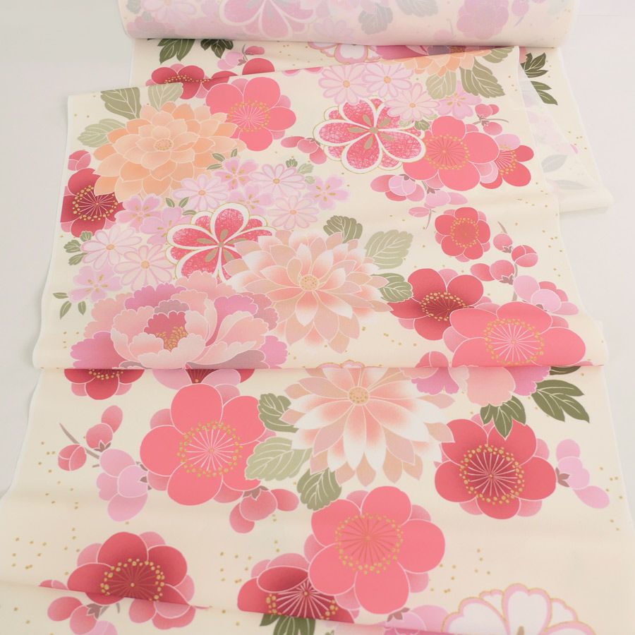 着物用洗える生地 和花の競演(コーラルピンク) 1反売り(約12m) |生地