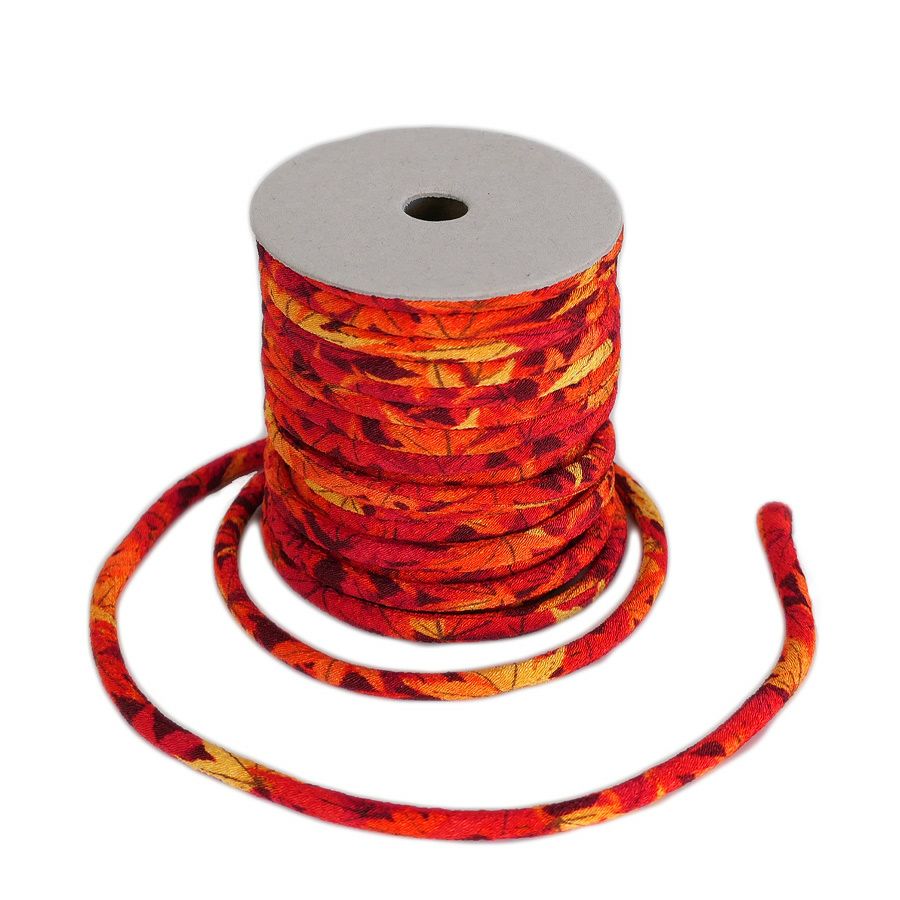 ちりめん丸ひも・柄・4ミリ(実寸約4-6ミリ)もみじ・赤 10cm単位 切り売り和風紐紅葉色 縮緬ひも チリメン丸ヒモ 和柄コード ブレスレット