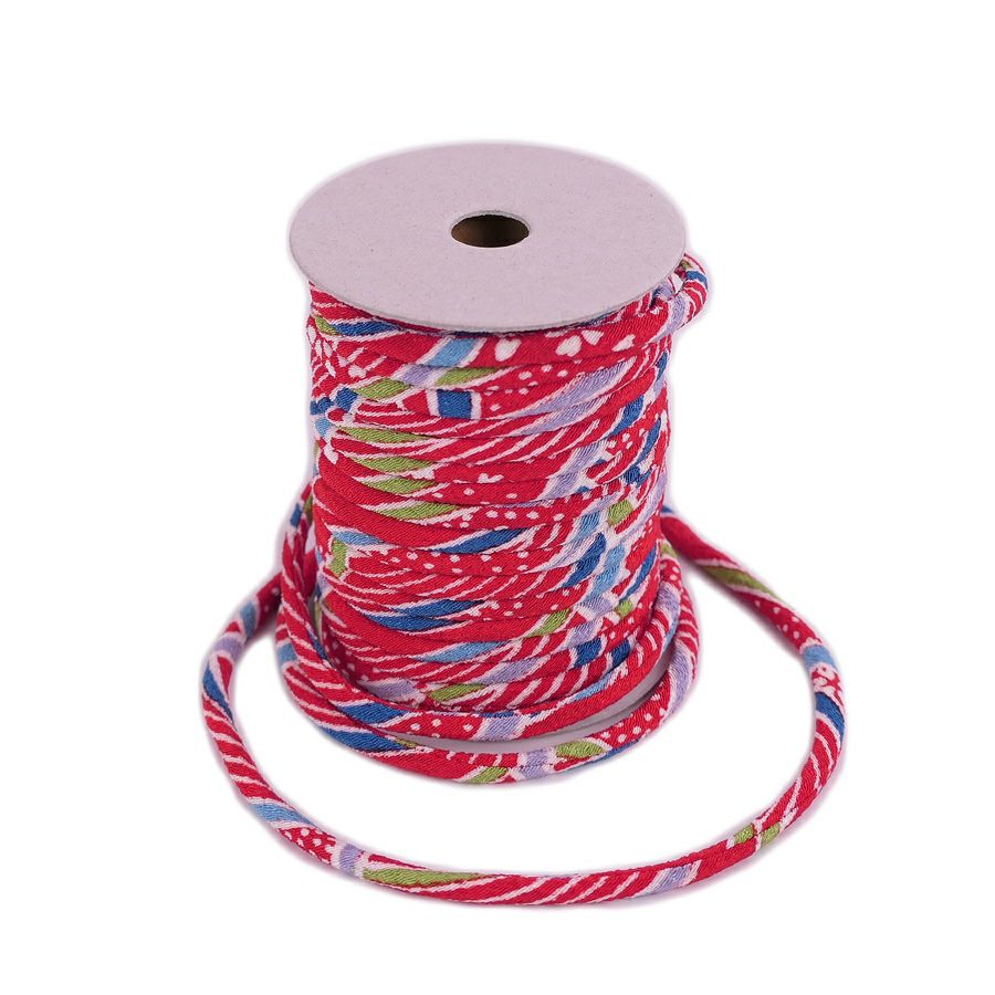 ちりめん丸ひも・柄・3ミリ(実寸約3-4ミリ)さざ波・赤 10cm単位 切り売り 縮緬和のひも紐 チリメン丸ヒモ 和柄コード髪飾り材料和風ひも