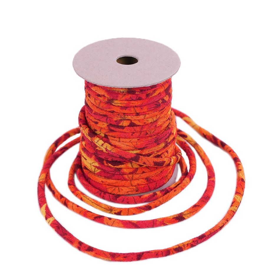 ちりめん丸ひも・柄・3ミリ(実寸約3-4ミリ)もみじ・赤 10cm単位 切り売り 和風紐紅葉色 縮緬ひも チリメン丸ヒモ 和柄コード ブレスレット