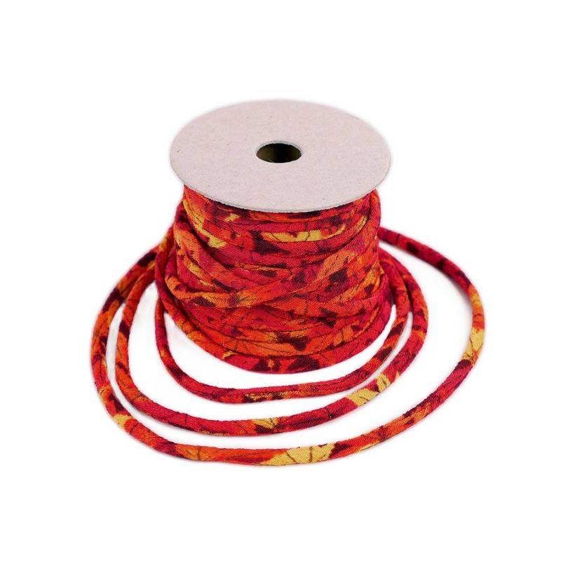 ちりめん丸ひも・柄・2ミリ(実寸約3ミリ)もみじ・赤 10cm単位 切り売り 和風紐紅葉色 縮緬ひも チリメン丸ヒモ細手 和柄コードオレンジ