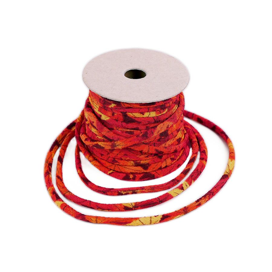 ちりめん丸ひも・柄・2ミリ(実寸約3ミリ)もみじ・赤 10cm単位 切り売り 和風紐紅葉色 縮緬ひも チリメン丸ヒモ細手 和柄コードオレンジ
