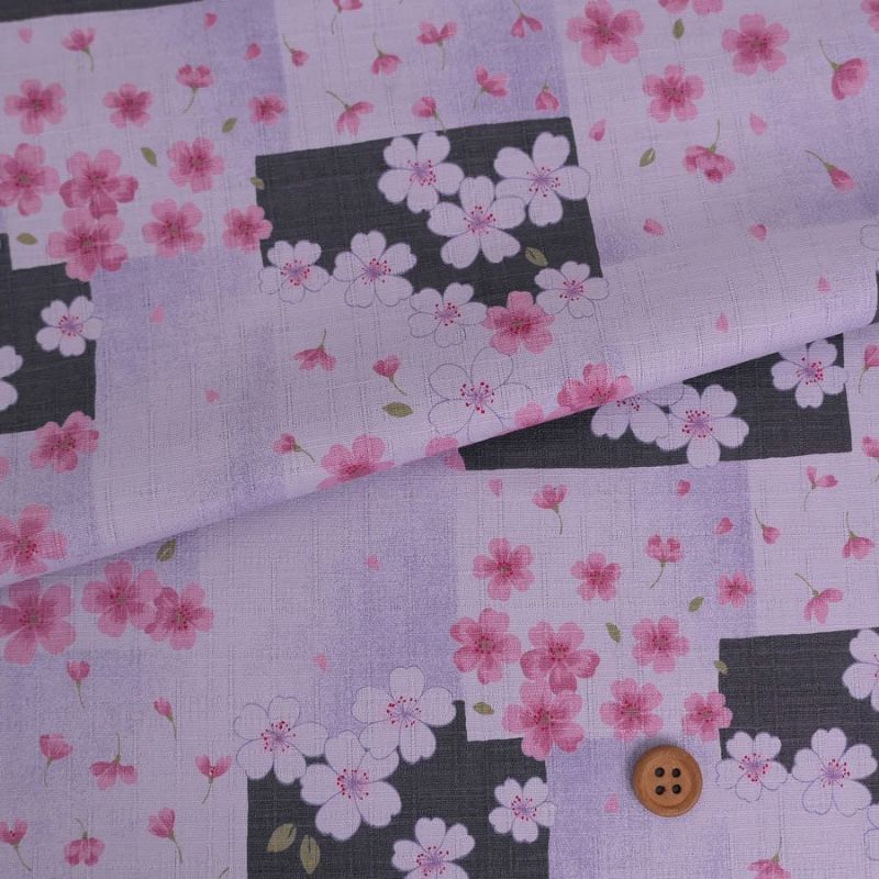 和柄コットン生地 色紙重ね桜さくら模様(はとば色)　コットンこばやし桜文様 さくら柄 鳩羽色 薄紫色 パープル