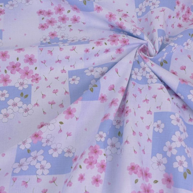 日本謹製11329裄長　夏物　絽ちりめん　破れ色紙に桜　飛び柄　絽小紋　洗える着物 仕立て上がり