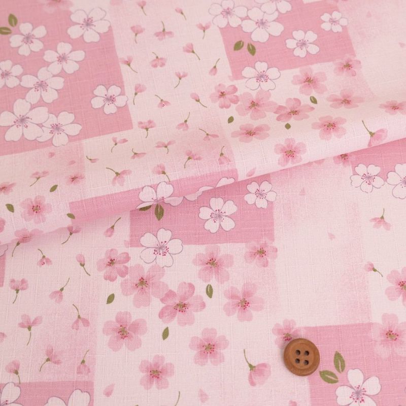 和柄コットン生地 色紙重ね桜さくら模様(ピンク)　コットンこばやし桜文様 甚平布地さくら柄 浴衣じんべい向き