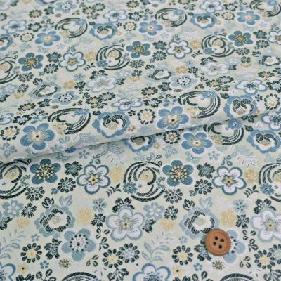 金襴生地(金らん)梅絵巻(シルバグレー/ブルー)　きんらん西陣織物京都 七五三袴はかま生地 男の子晴れ着布地
