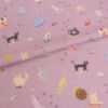 コットン生地 からふる猫の自由な日々(グレイッシュピンク) 10cm単位 切り売り猫柄木綿シーチング布地 ネコ柄 ねこ柄 あしあと柄 くすみピンク