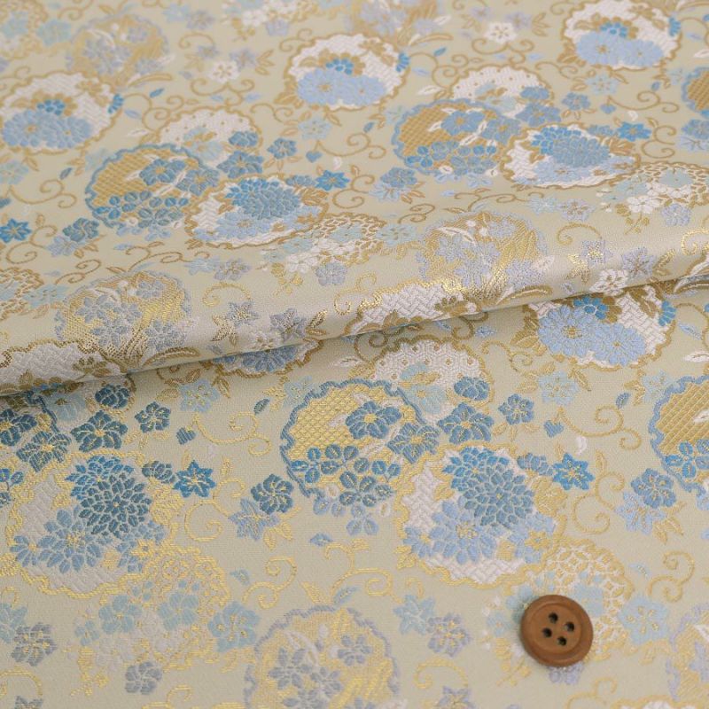 金襴 重ね雪輪に唐草花尽くし（白/水色）