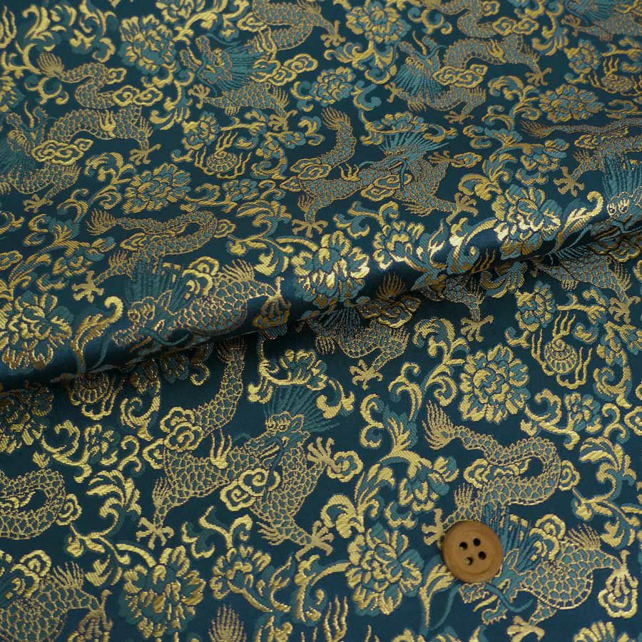 金襴生地(金らん) 龍に牡丹唐草(青緑) 金襴生地(金らん) 龍に牡丹唐草(青緑)
