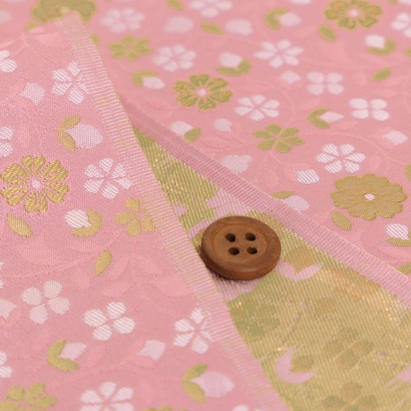 金襴生地(金らん) 優しい花の唐草模様(ピンク) 10cm単位