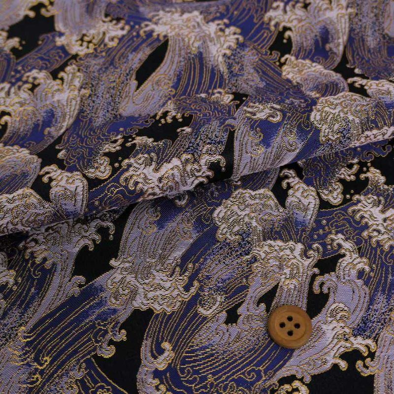 金襴生地(金らん) 波しぶき(黒/青) 10cm単位 切り売り七五三袴生地 小物製作 波模様和柄布地 古典柄西陣織 和風衣装