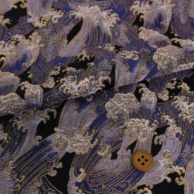 金襴生地(金らん) 波しぶき(黒/青) 10cm単位 切り売り