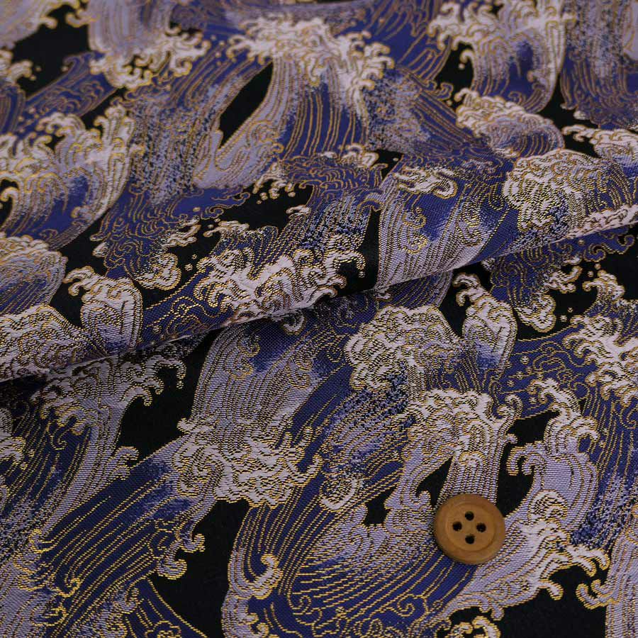 金襴生地(金らん) 波しぶき(黒/青) 10cm単位 切り売り七五三袴生地 小物製作 波模様和柄布地 古典柄西陣織 和風衣装