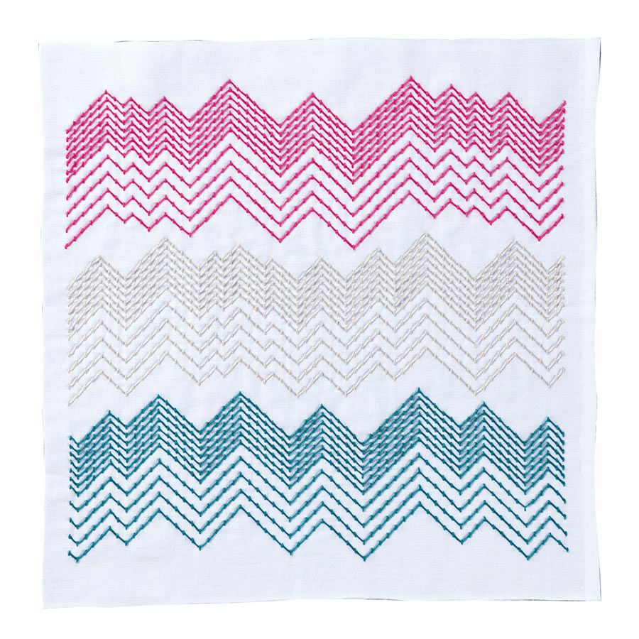  刺し子キット 花ふきん Textile Lab・Peaks 山脈 (白) オリムパス製絲刺子布巾 AYUFISH int. くぐり刺し/くぐりざし