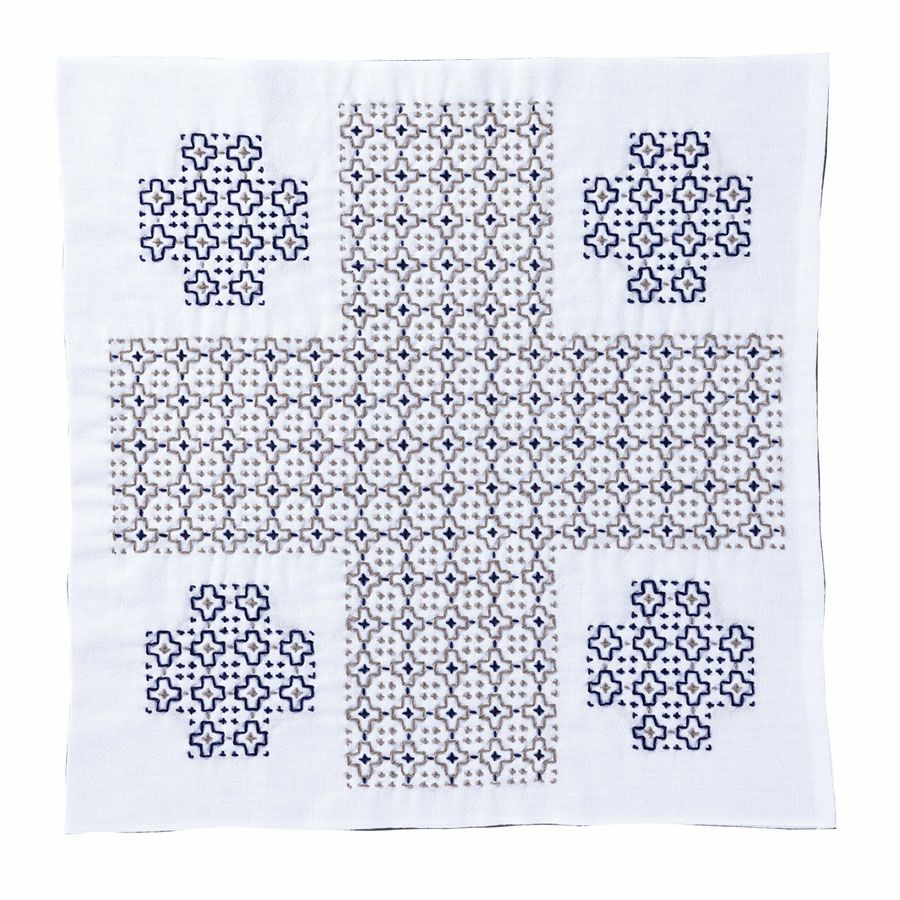  刺し子キット 花ふきん Textile Lab・Pray 祈り (白) オリムパス製絲刺子キット AYUFISH int. 一目刺し/ひとめざし