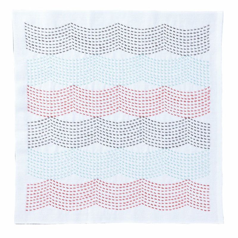 刺し子キット 花ふきん Textile Lab・Flow 流れ (白) |生地 和柄