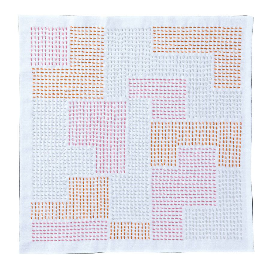  刺し子キット 花ふきん Textile Lab・Block ブロック (白) オリムパス製絲刺子 AYUFISH int.デザイン 初心者中級者向き