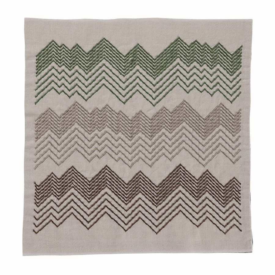 刺し子キット 花ふきん Textile Lab・Peaks 山脈 (セージ) オリムパス製絲刺子 AYUFISH int.デザイン くぐり刺し技法