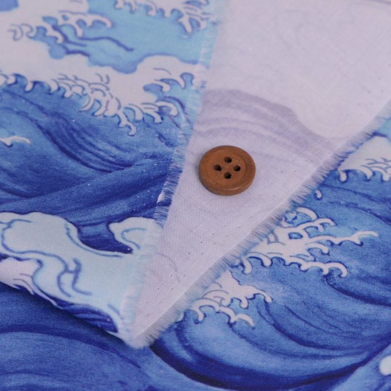 和柄コットン生地 波と雲(青) 10cm単位 切り売り ブルー波柄 男性服地 藍色 シャツ地 かっこいい和風 個性的