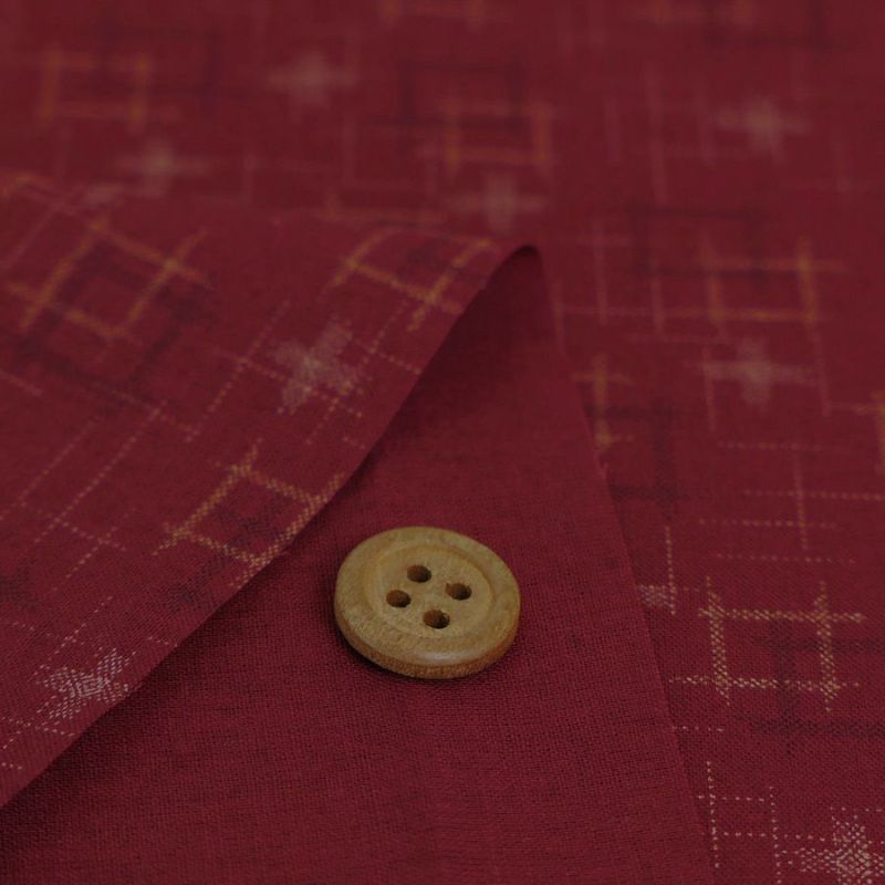 和柄コットン生地 井絣もよう(えんじ) 10cm単位 切り売り エンジ木綿シーチングプリント かすり文様 掠り模様 和風布地赤