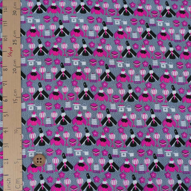 ちりめん生地 ひな人形(グレー) 10cm単位 切り売り 雛人形柄縮緬布地 レーヨンチリメン オニちりめんグレイ 雛祭り