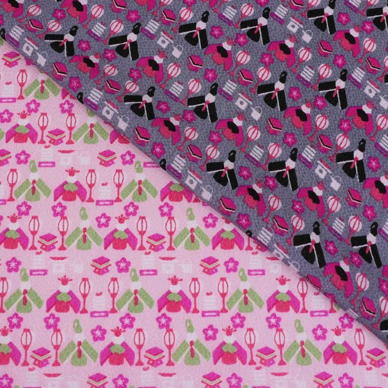 ちりめん生地 ひな人形(グレー) 10cm単位 切り売り 雛人形柄縮緬布地 レーヨンチリメン オニちりめんグレイ 雛祭り